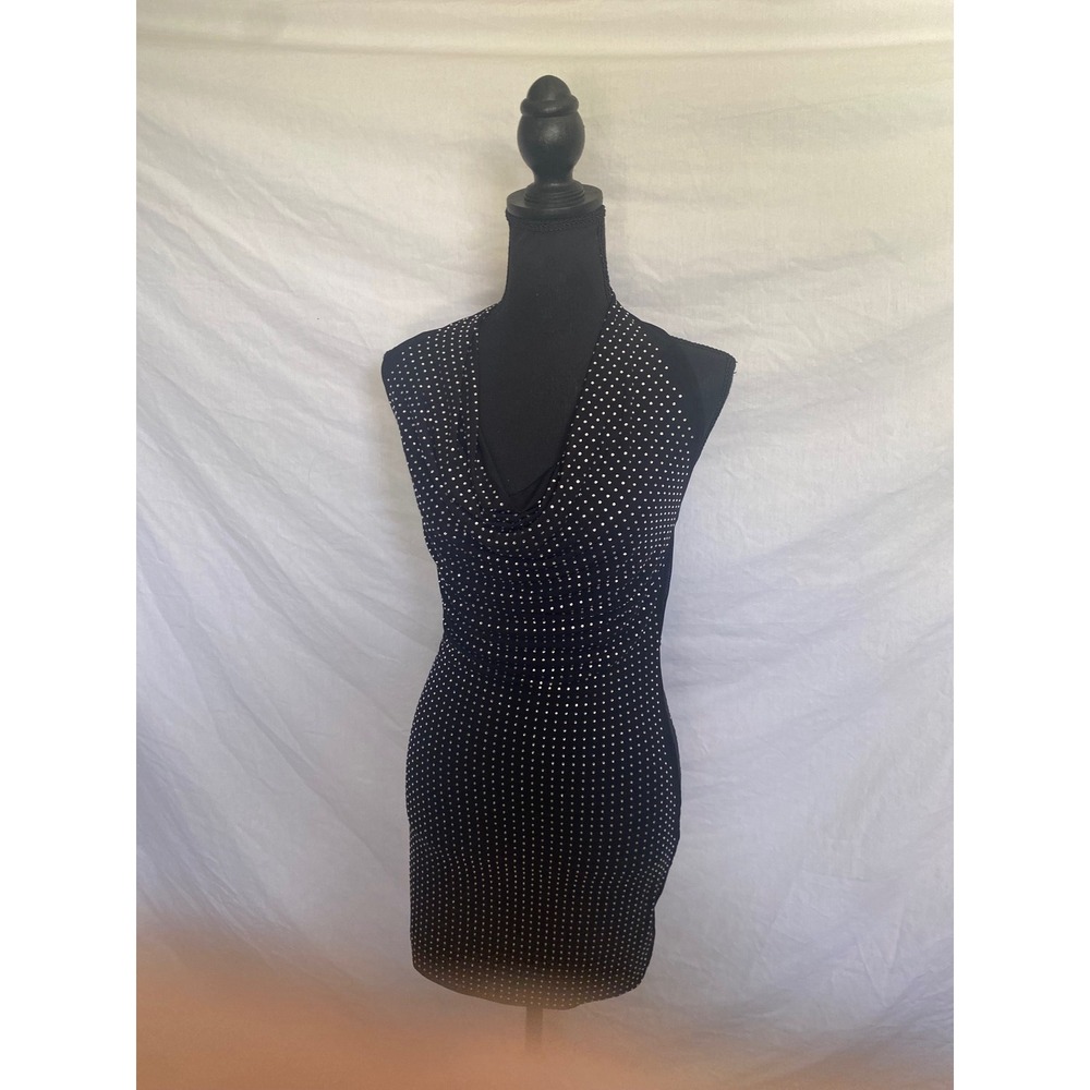 Forever 21 Black Rhinestone Cowl Neck Halter Mini Dress Open‎ Back Size M NEW